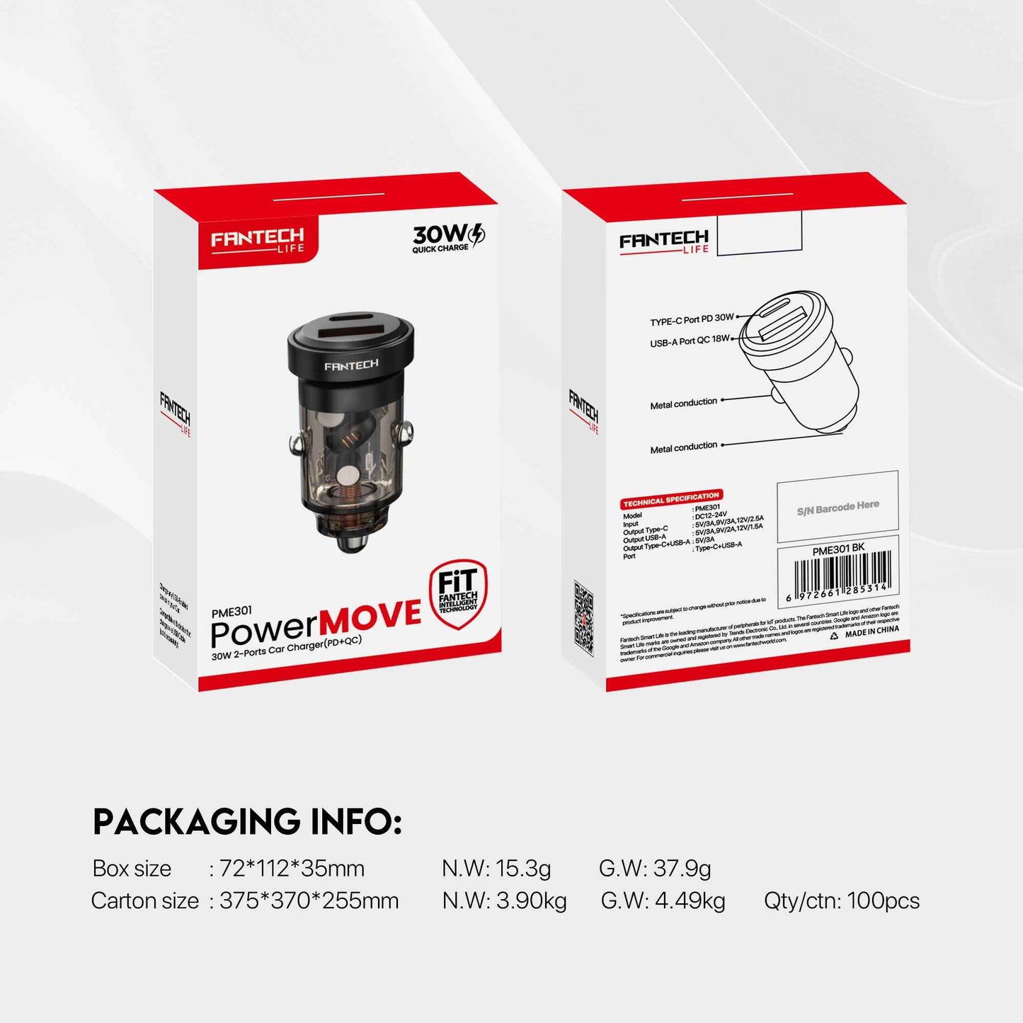 Fantech Life Car Charger Mobil USB + Type C PME301 Fast Charging