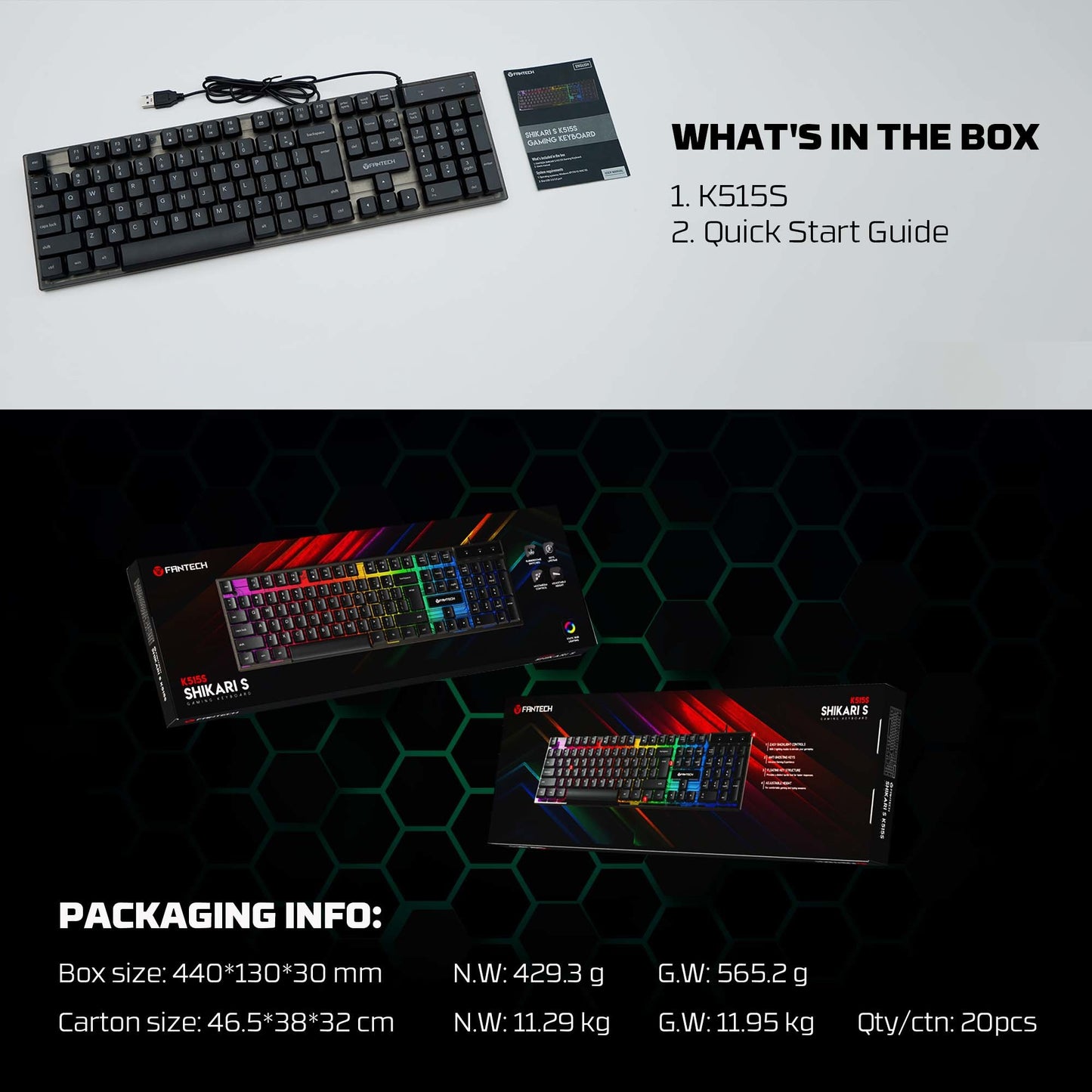 Fantech SHIKARI S K515S Keyboard Gaming Membrane RGB Transparent Cover Full Size