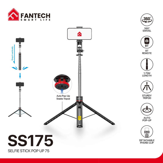 Fantech SS175 Selfie Stick Live Tripod Bluetooth Selfie 1.75m Stainless Steel Fill Light Rotatable 360° For Phones SS175