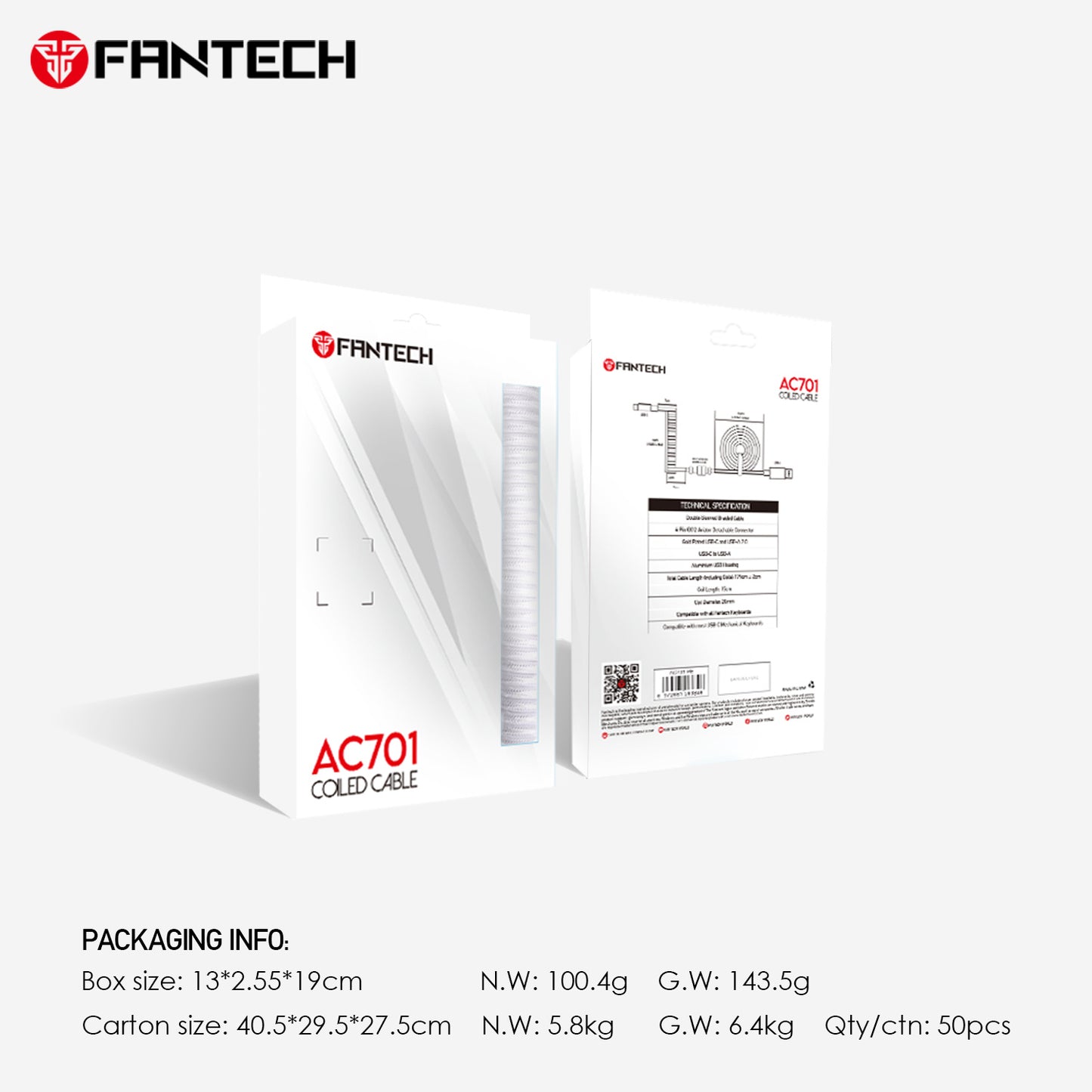 Fantech Coiled Cable Type C Aviator AC701 Kabel Keyboard Mekanik