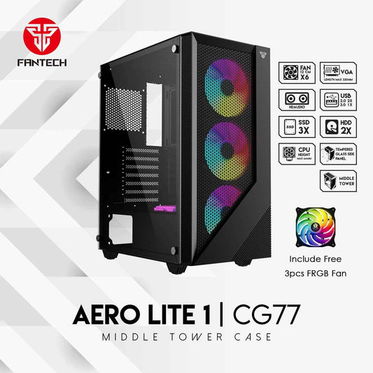 Fantech AERO CG77 Tempered Glass Casing Komputer PC Gaming Case Temper