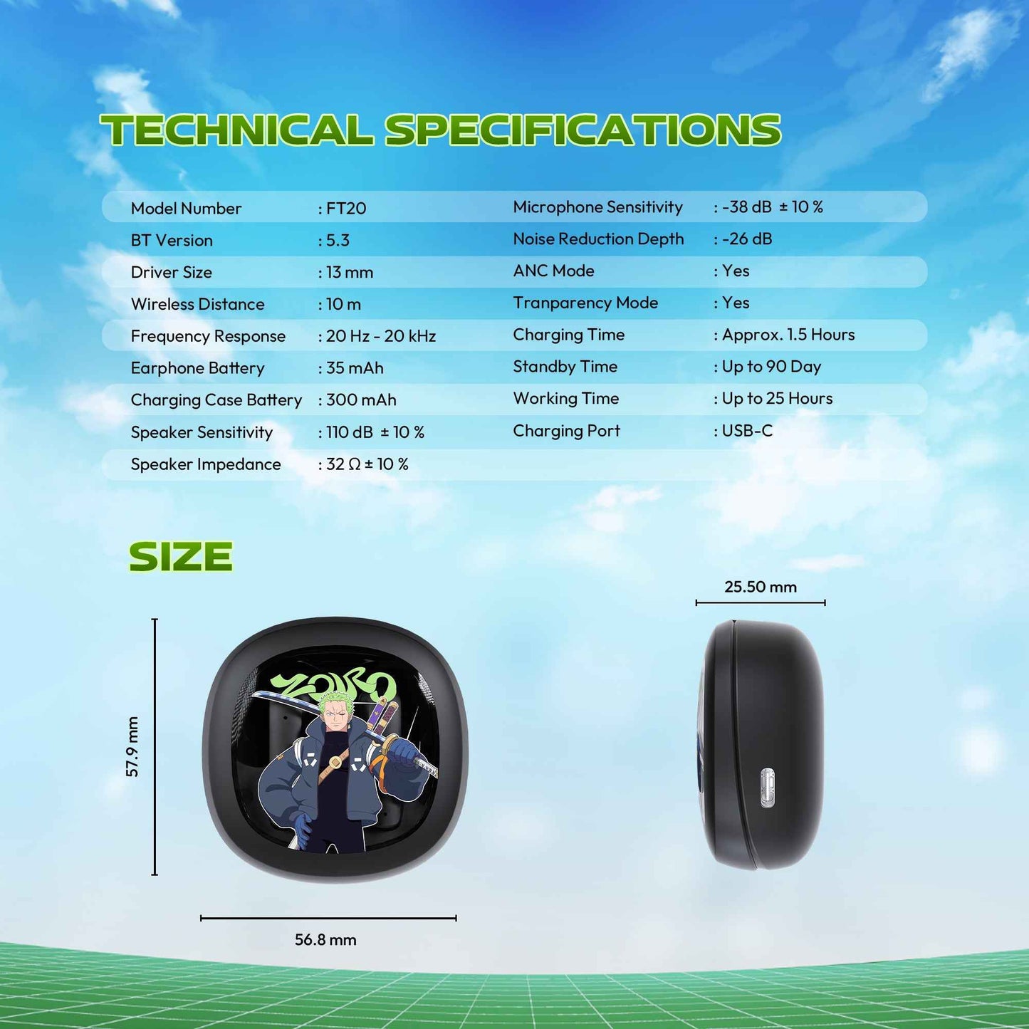 FANTECH x ONEPIECE EXCLUSIVE COLLABORATION TWS GROOVE ANC FT20 Limited Edition Zoro