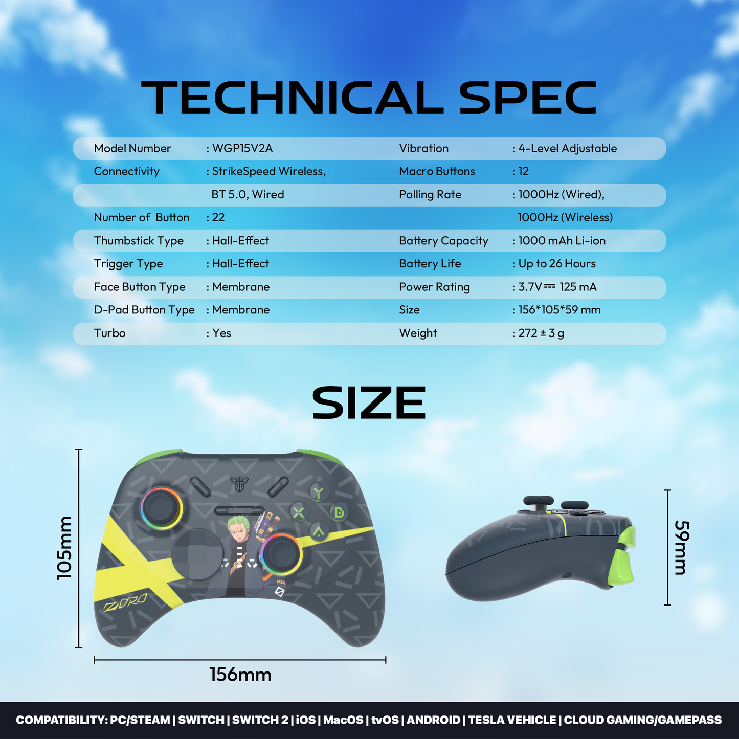FANTECH x ONEPIECE EXCLUSIVE COLLABORATION GAMEPAD EGGHEAD EOS PRO WGP15V2A Limited Edition Zoro