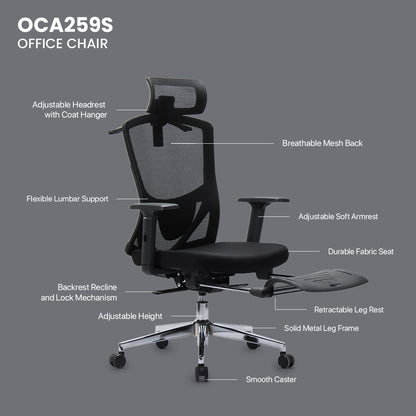 Fantech Kursi Kantor Kerja Jaring Premium Office Chair OCA259S