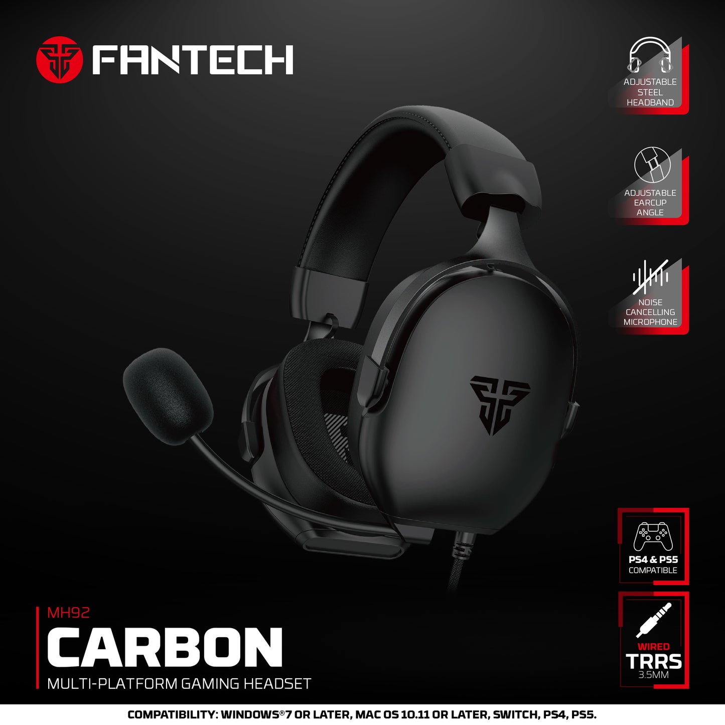 Fantech MH92 Carbon Headset Gaming Over-Ear Noise Cancelling - Multi-Platform PC PS4 PS5 Xbox