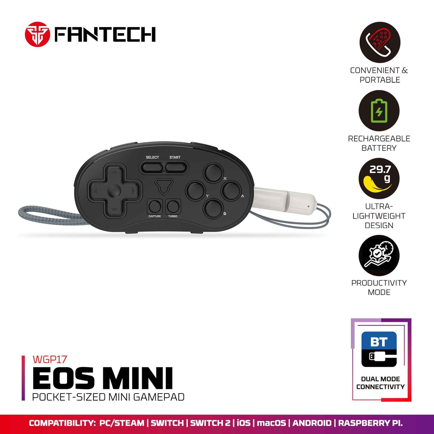 FANTECH POCKET SIZE MINI GAMEPAD WIRELESS EOS MINI WGP17