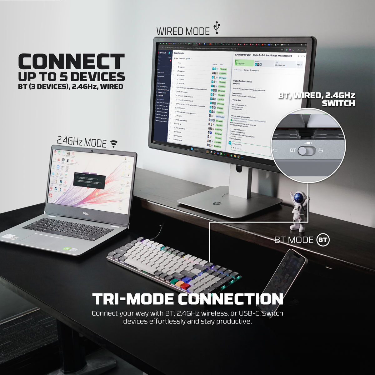 Fantech SUPER MAXFIT AIR Tri Connections Wireless Bluetooth Low Profile Keyboard Mechanical Gaming