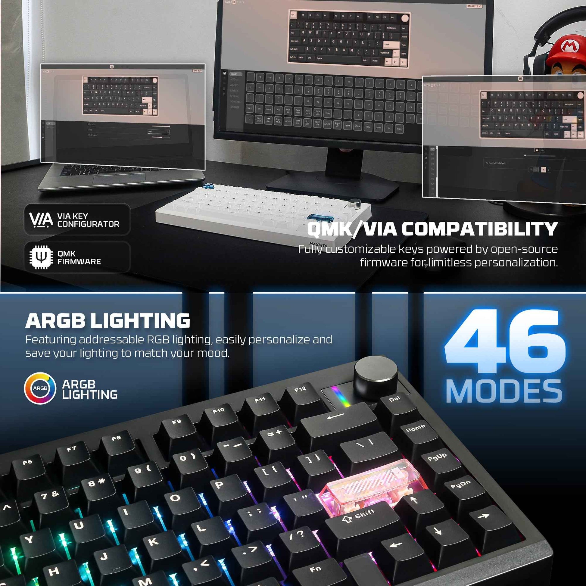 Fantech MK921 MAXFIT8 QMK VIA Compatibility Keyboard Wireless Gaming Mechanical 60%