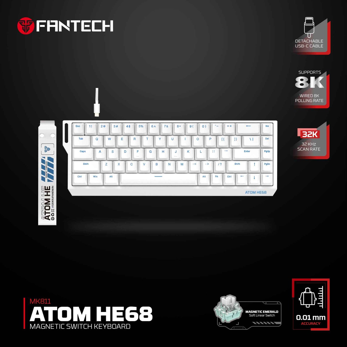 FANTECH MK811 ATOM HE68 MAGNETIC SWITCH KEYBOARD SUPPORTS WIRED 8K POLLING RATE