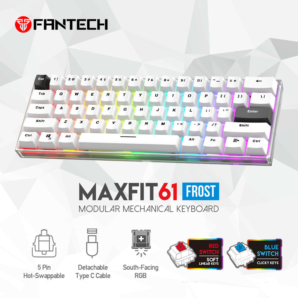 Fantech MAXFIT61 FROST Wired Keyboard Hotswap Gaming Mechanical RGB