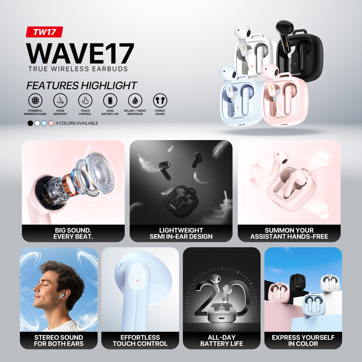 Fantech WAVE17 (TW17) True Wireless Earbuds.
