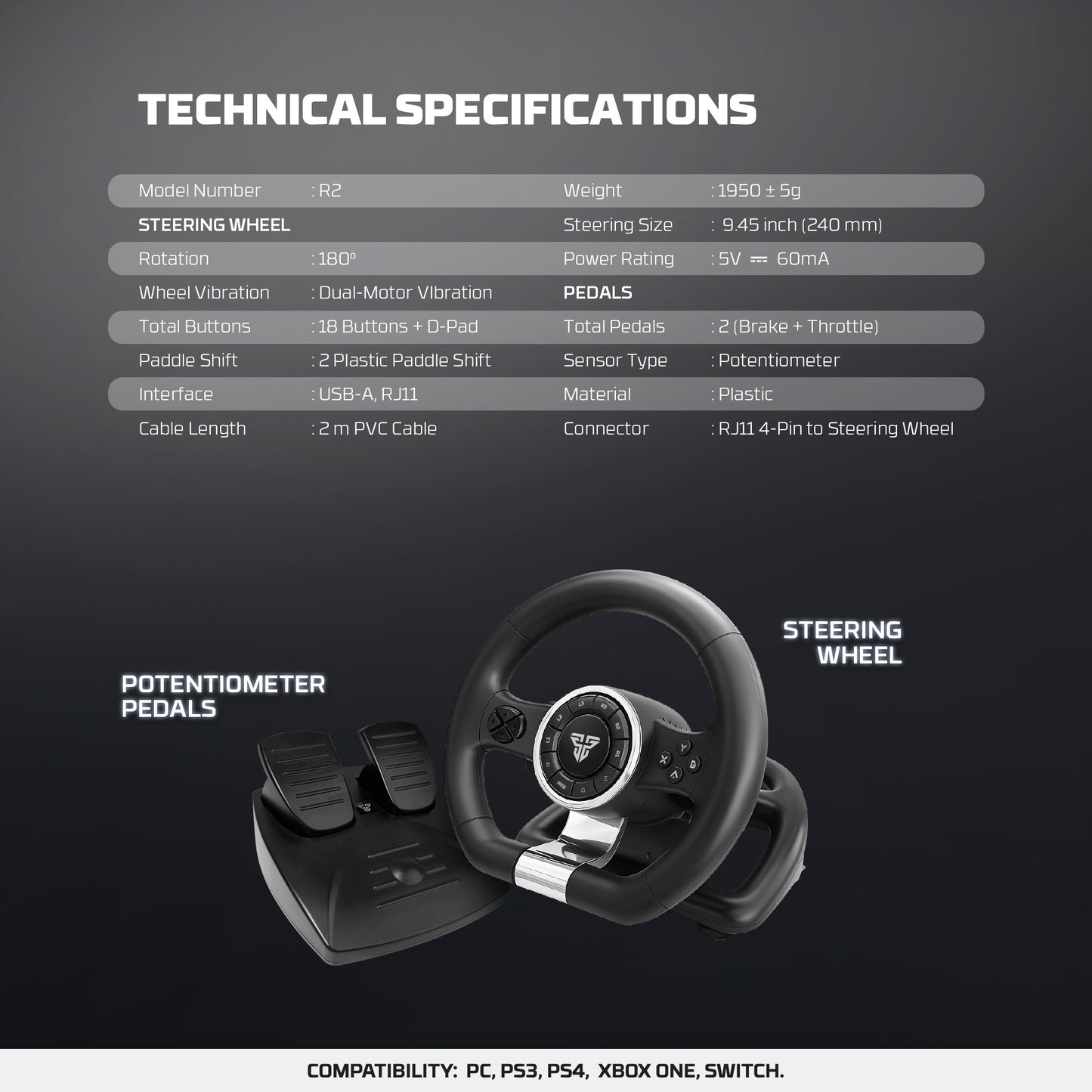 FANTECH R2 STEERING WHEEL BLACK