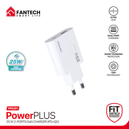 Fantech PowerPLUS PPS251 25W 2-Ports GaN Charger (PD+QC)