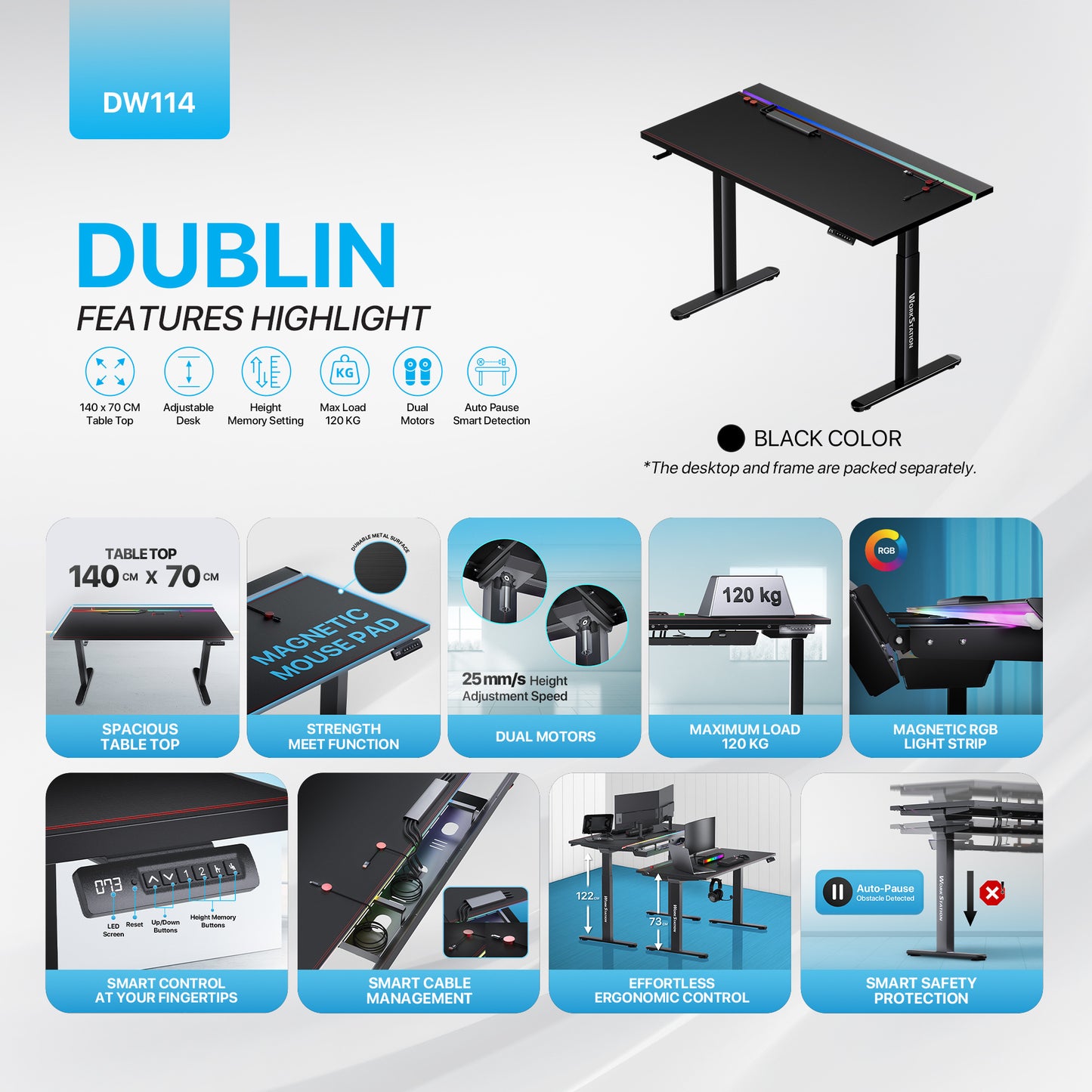 Fantech Dublin DW114 Electric Adjustable Desk Black