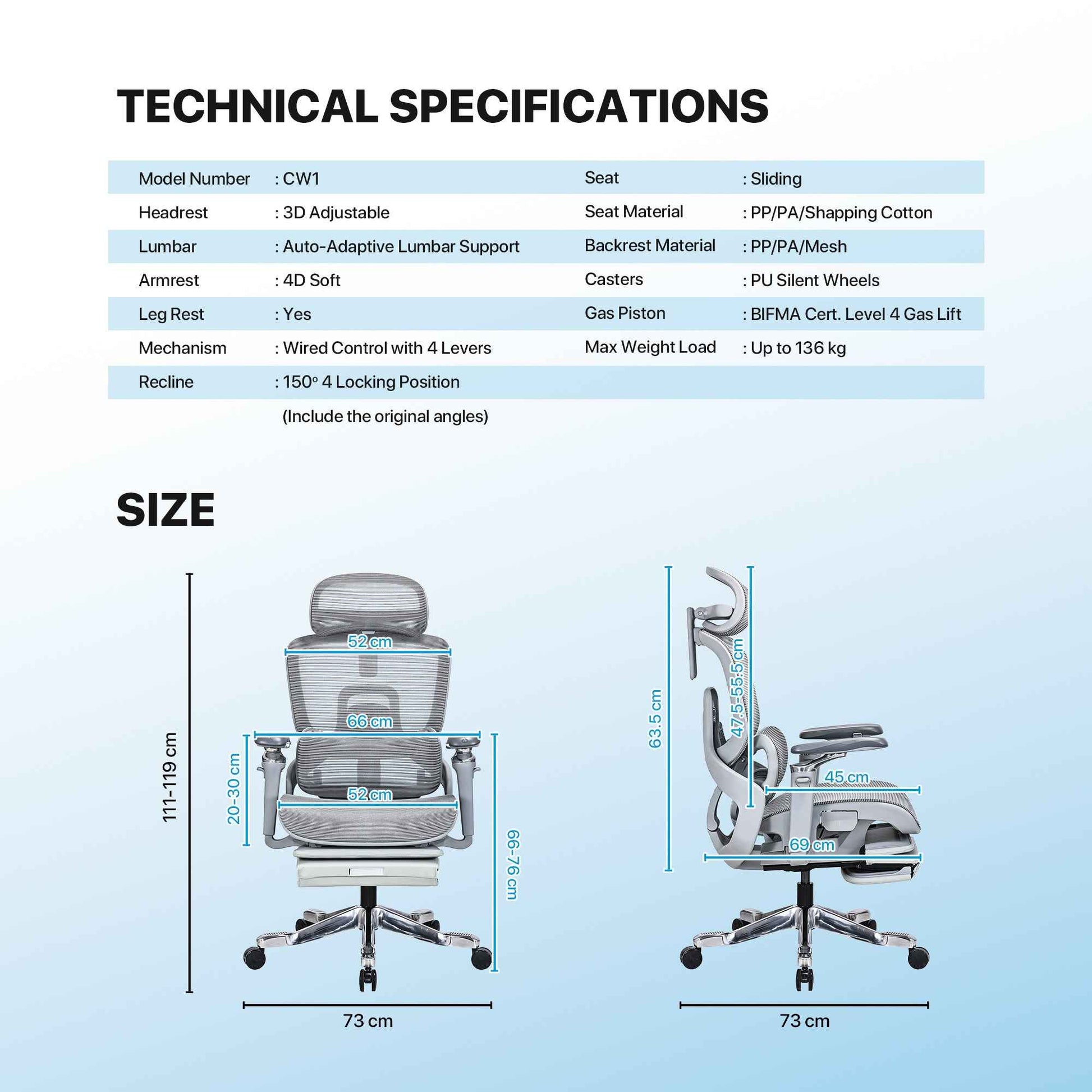 FANTECH OFFICE CHAIR CW1 KURSI KANTOR ERGONOMIS KURSI KERJA DENGAN LUMBAR SUPPORT
