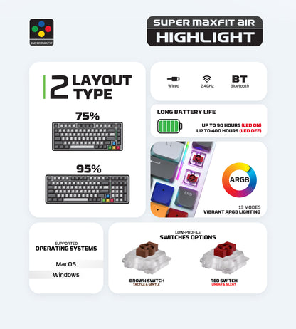 Fantech SUPER MAXFIT AIR Tri Connections Wireless Bluetooth Low Profile Keyboard Mechanical Gaming