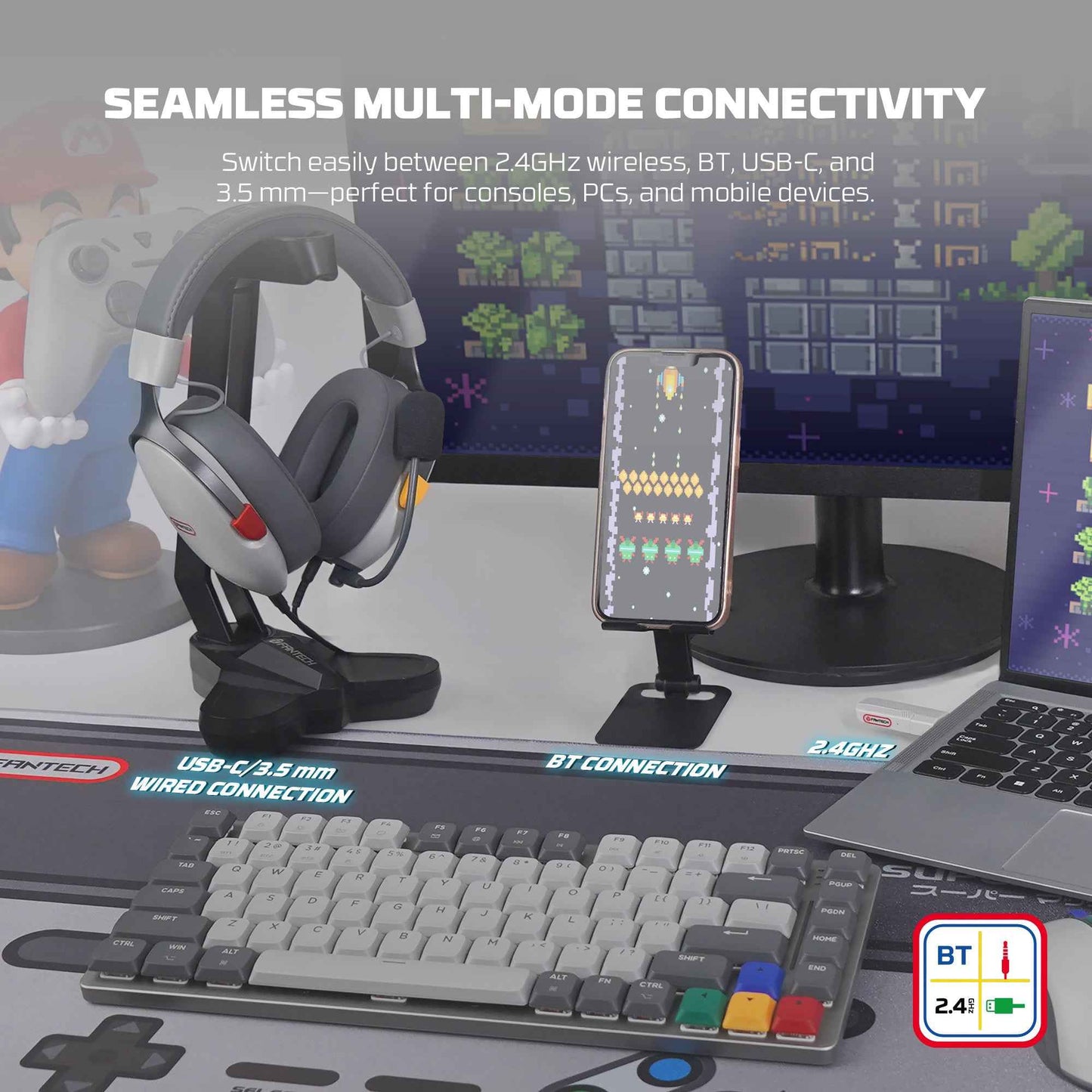 Fantech SUPER MAXFIT WHG06 Quad Connections Wireless 2.4ghz Bluetooth Multi Platform Headset Headphone