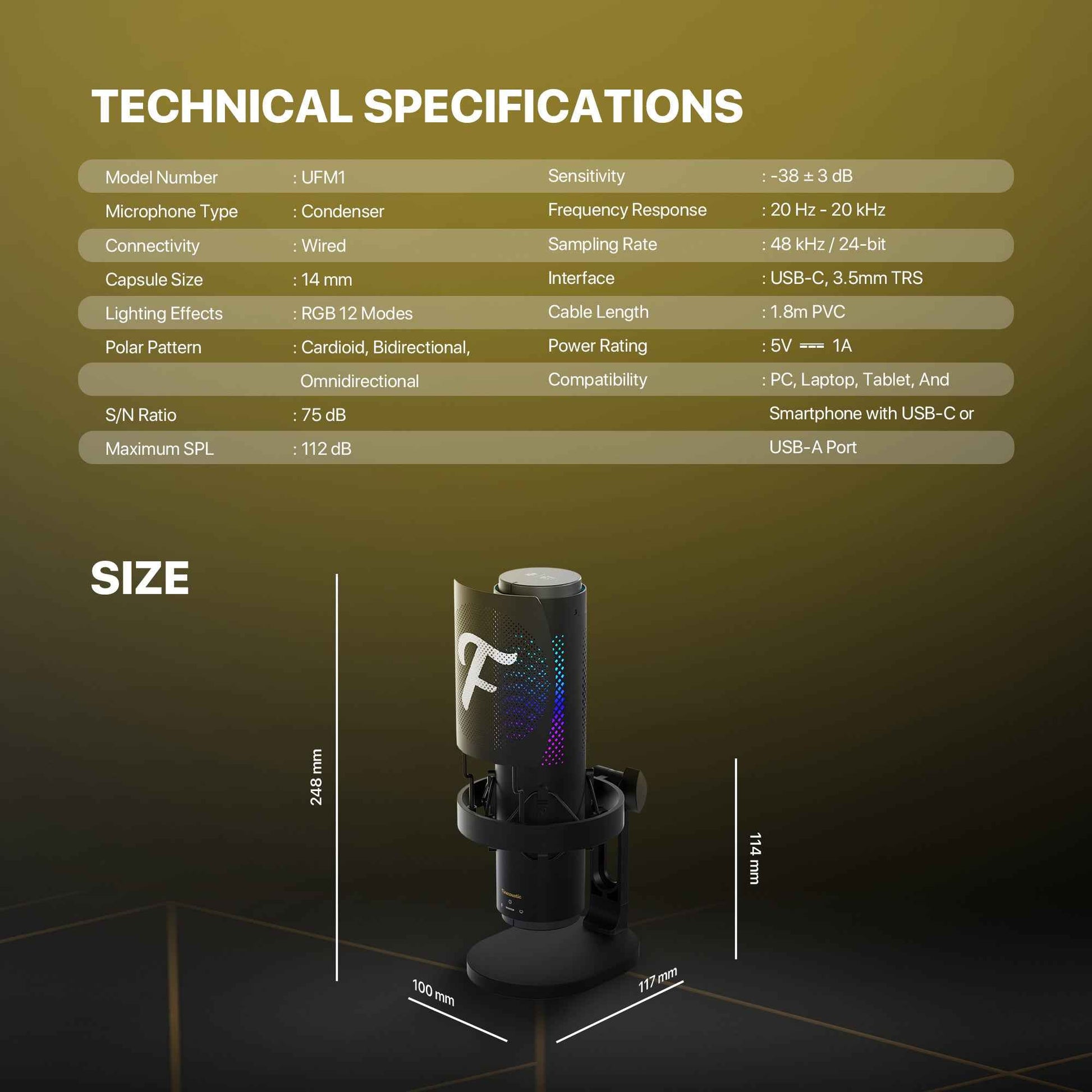 Fantech UFM1 USB Condenser Microphone Stand Cardioid, Bidirectional dan Omnidirectional dengan Inovasi Peredam Kebisingan