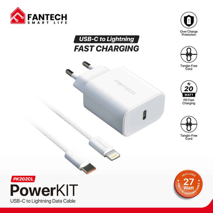Charger Fantech PK202 Set Bundling Adaptor 20W Fast Charging Power Delivery With Braided Cable
