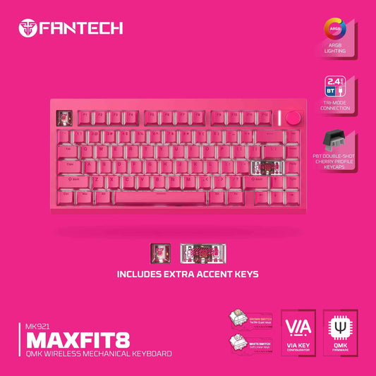 Fantech MK921 MAXFIT8 QMK VIA Compatibility Keyboard Wireless Gaming Mechanical 60%
