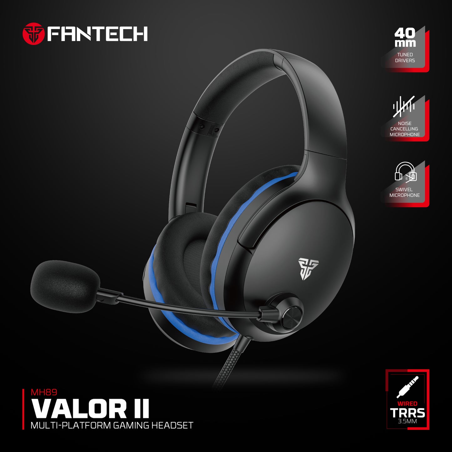 Fantech VALOR II MH89 Headset Gaming PC kabel 3.5mm TRRS Jack Headphone Multi Platform