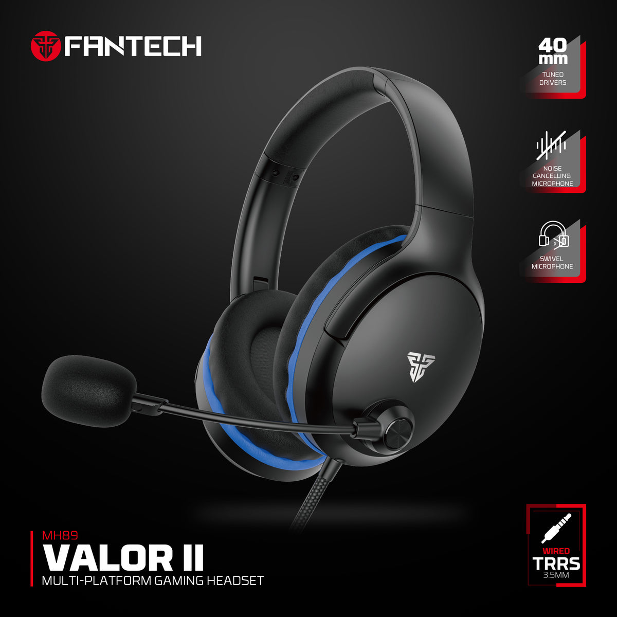 Fantech VALOR II MH89 Headset Gaming PC kabel 3.5mm TRRS Jack Headphone Multi Platform