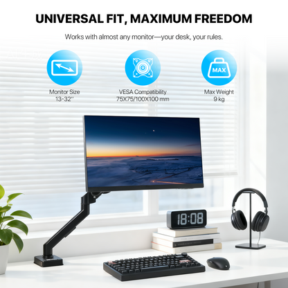 WORK STATION PRO MOUNT SINGLE ARM MBS1 MONITOR BRACKET BLACK