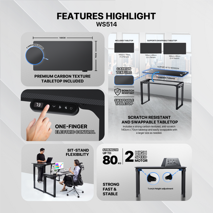 Fantech Meja Komputer Elektrik Adjustable Work Station WS514 Meja Belajar