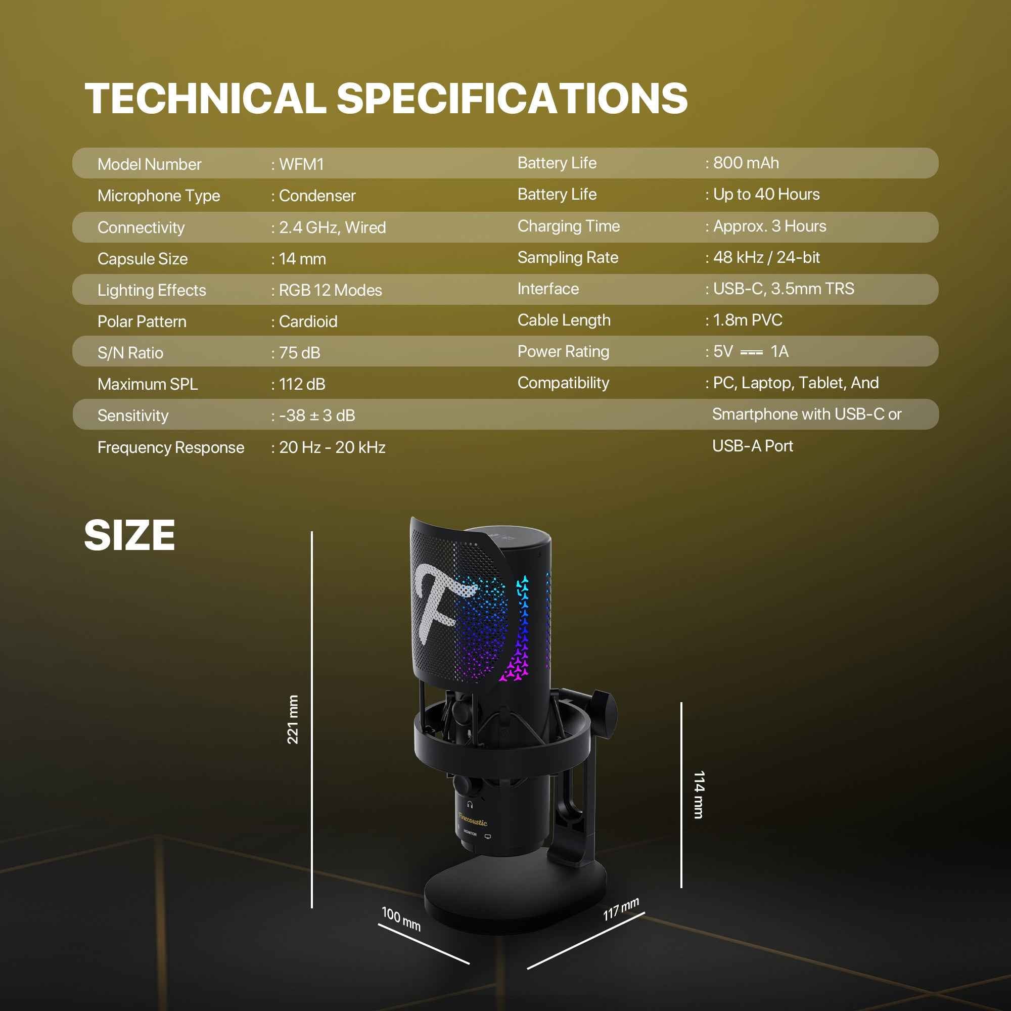 FANTECH WFM1 Condenser Microphone Wireless 2.4GHz Stand Cardioid with Pop Filter & RGB Podcaster Vokalis Gamer Streamer