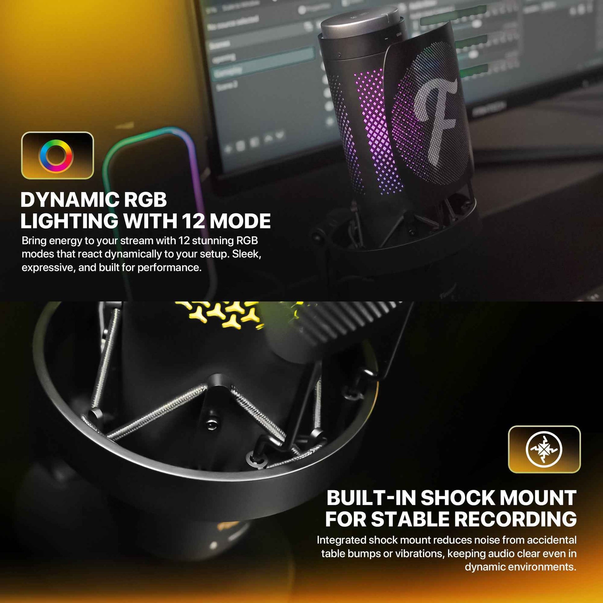 Fantech UFM1 USB Condenser Microphone Stand Cardioid, Bidirectional dan Omnidirectional dengan Inovasi Peredam Kebisingan