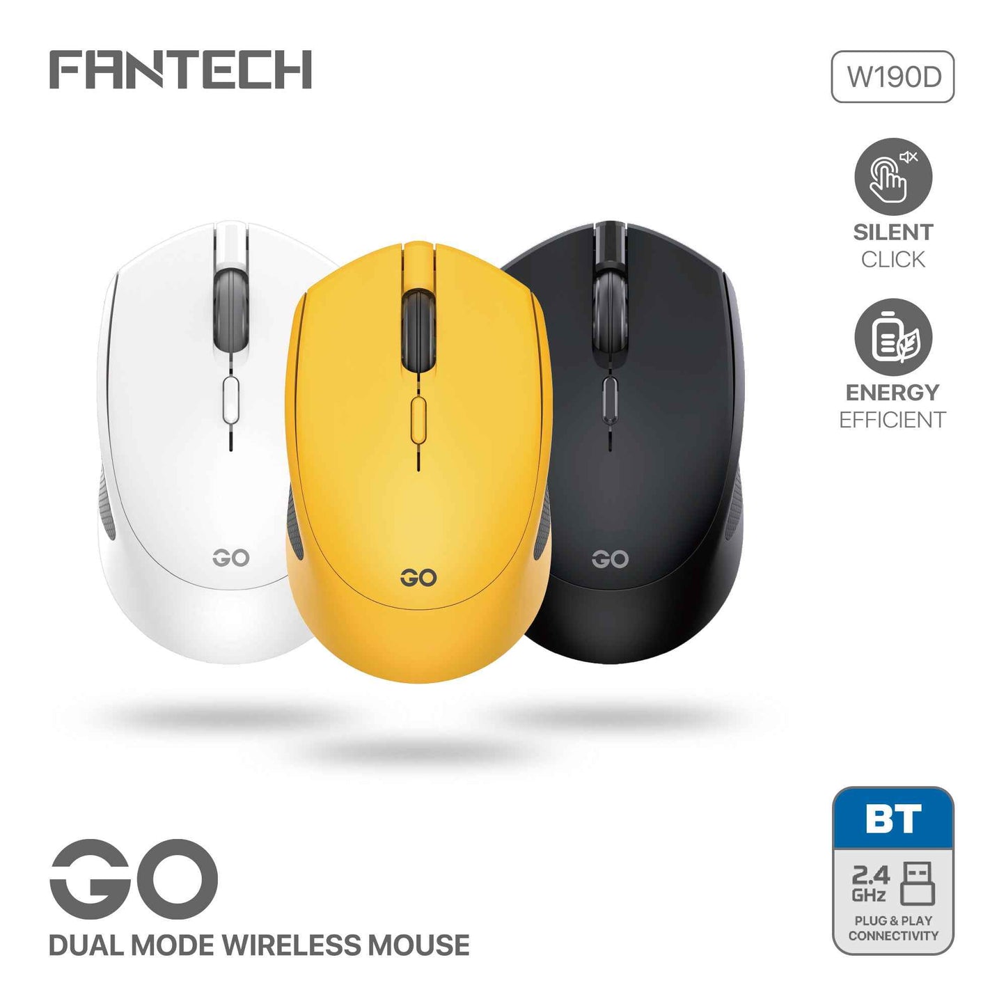 Fantech Wireless 2.4ghz + Bluetooth 5 Mouse Office Silent Click Kantor W190D Dual Mode free baterai