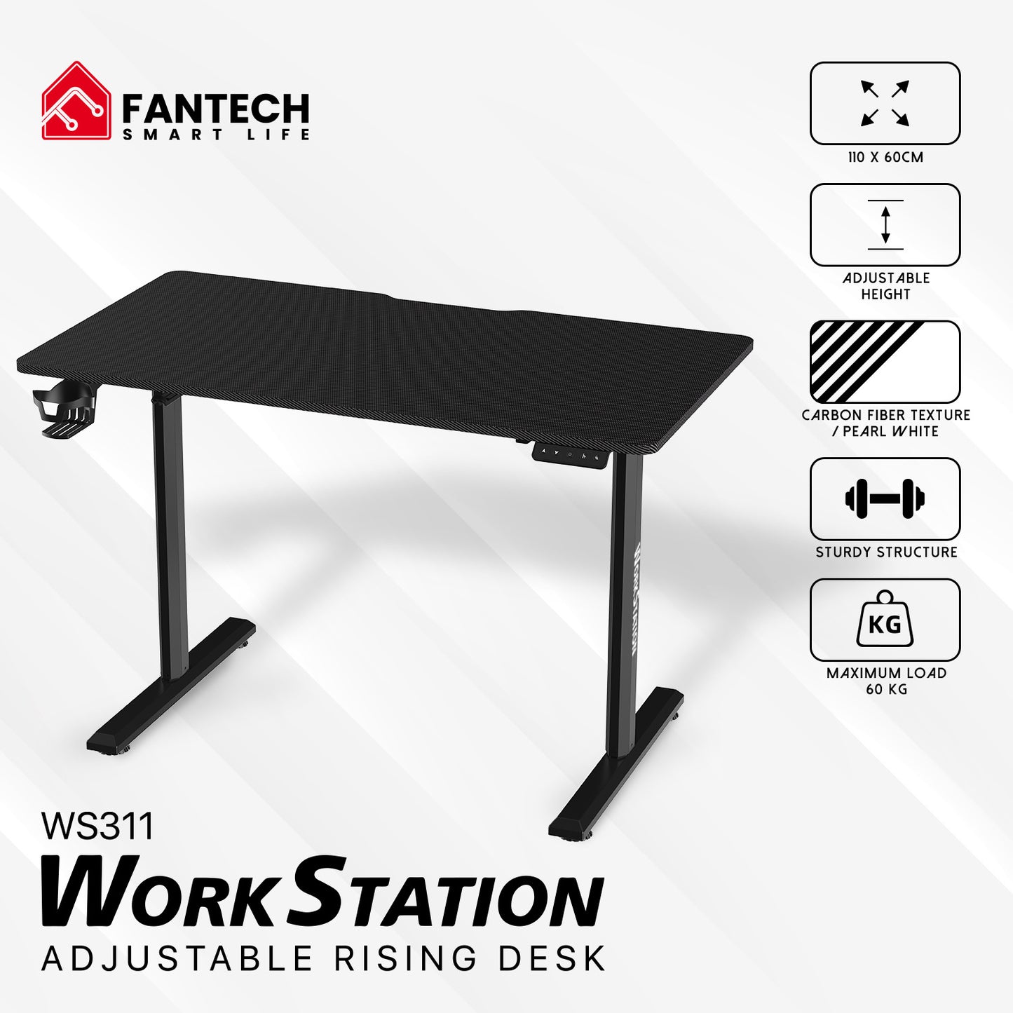 Fantech Meja Elektrik Adjustable Standing Desk Electric Work Station (110 x 60 cm) - WS311