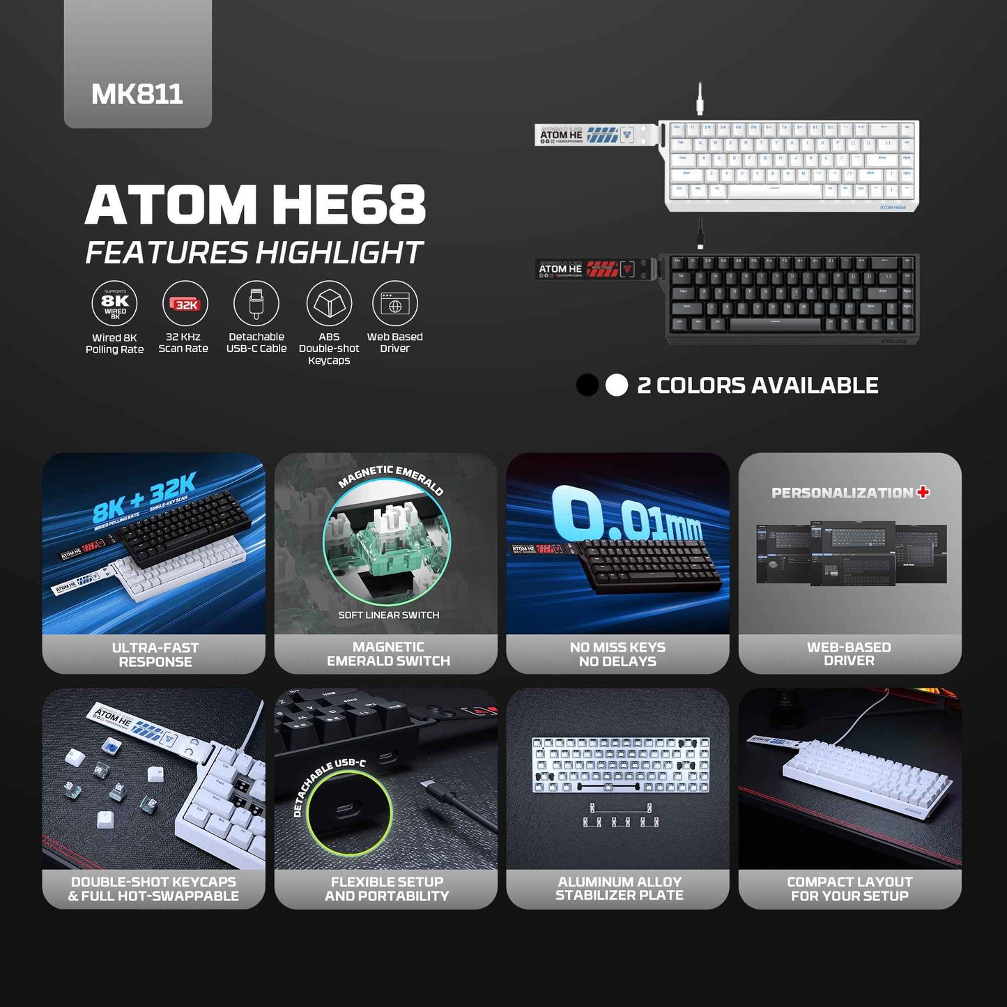 FANTECH MK811 ATOM HE68 MAGNETIC SWITCH KEYBOARD SUPPORTS WIRED 8K POLLING RATE