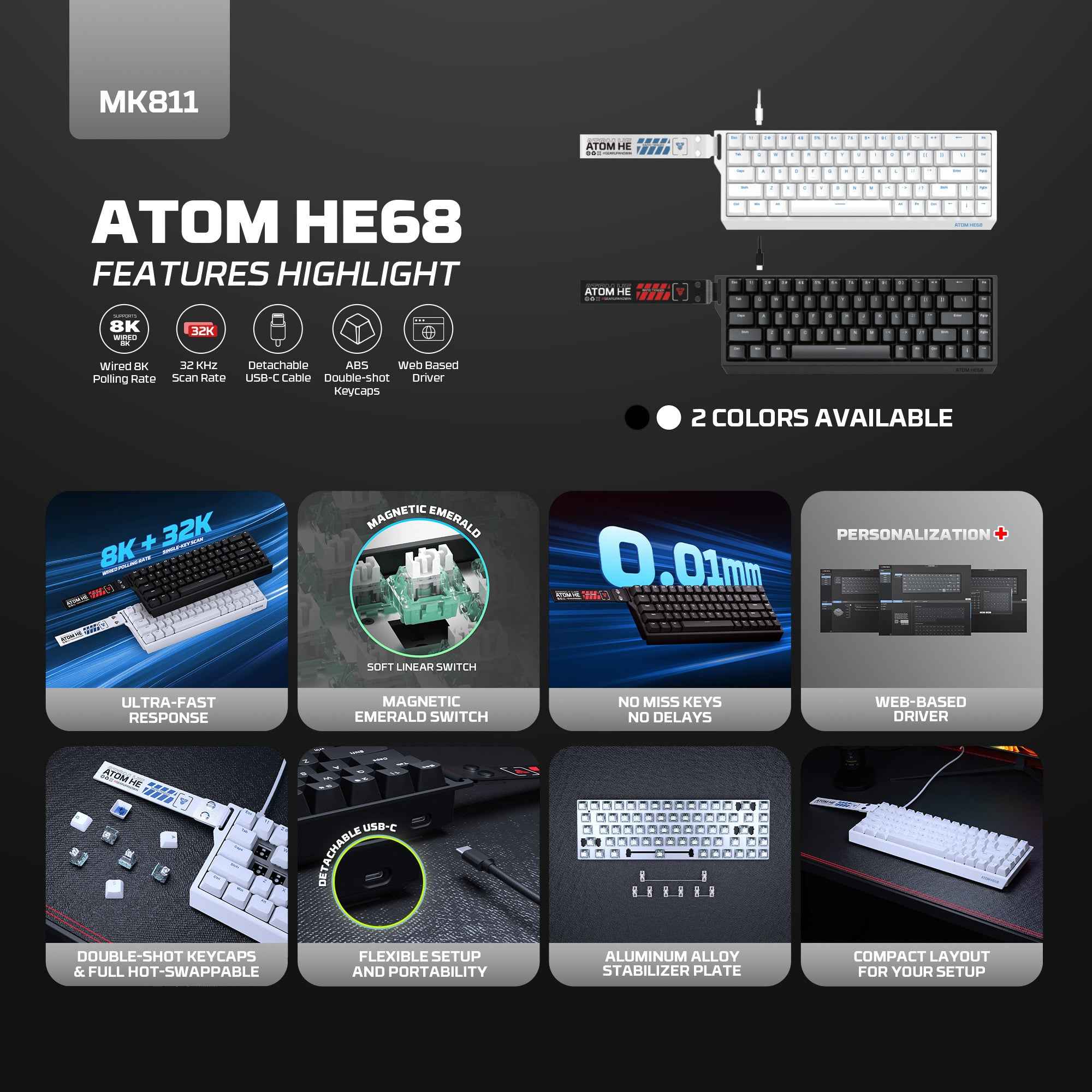 FANTECH MK811 ATOM HE68 MAGNETIC SWITCH KEYBOARD SUPPORTS WIRED 8K POLLING RATE