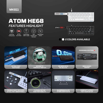 FANTECH MK811 ATOM HE68 MAGNETIC SWITCH KEYBOARD SUPPORTS WIRED 8K POLLING RATE