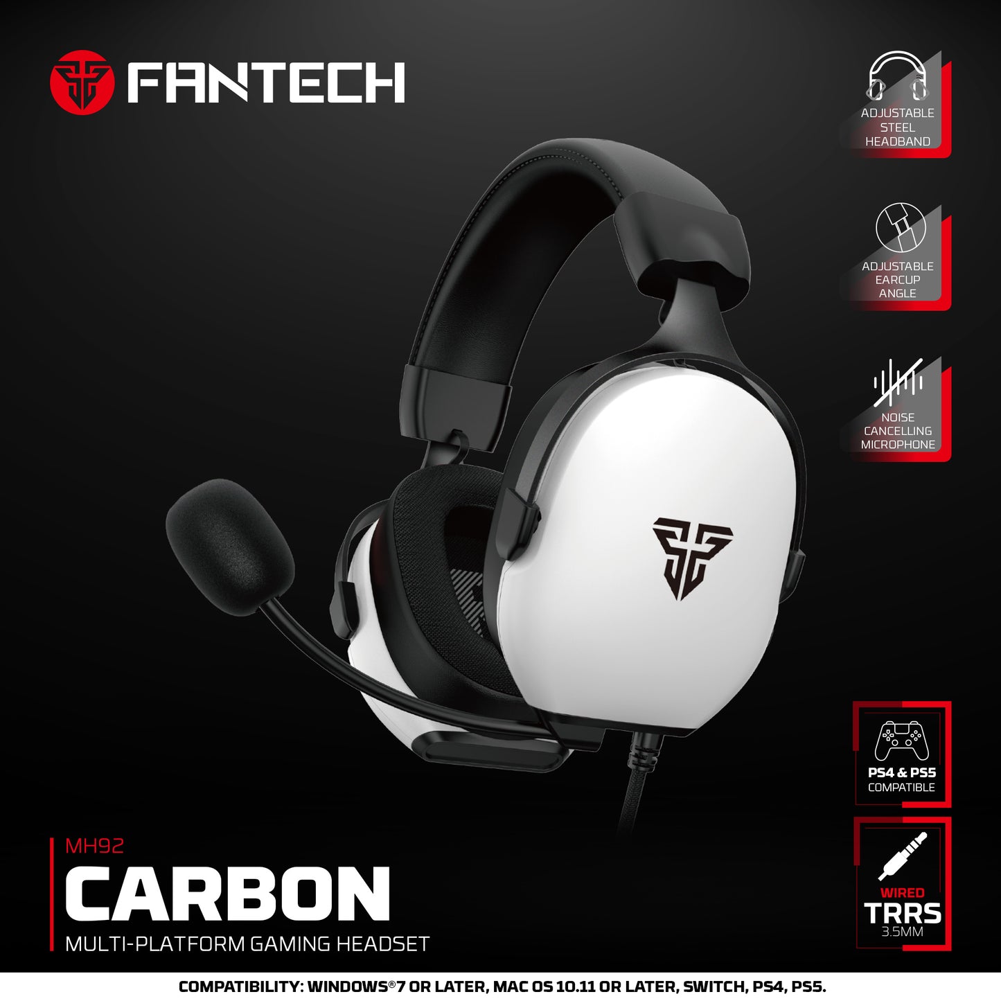 Fantech MH92 Carbon Headset Gaming Over-Ear Noise Cancelling - Multi-Platform PC PS4 PS5 Xbox