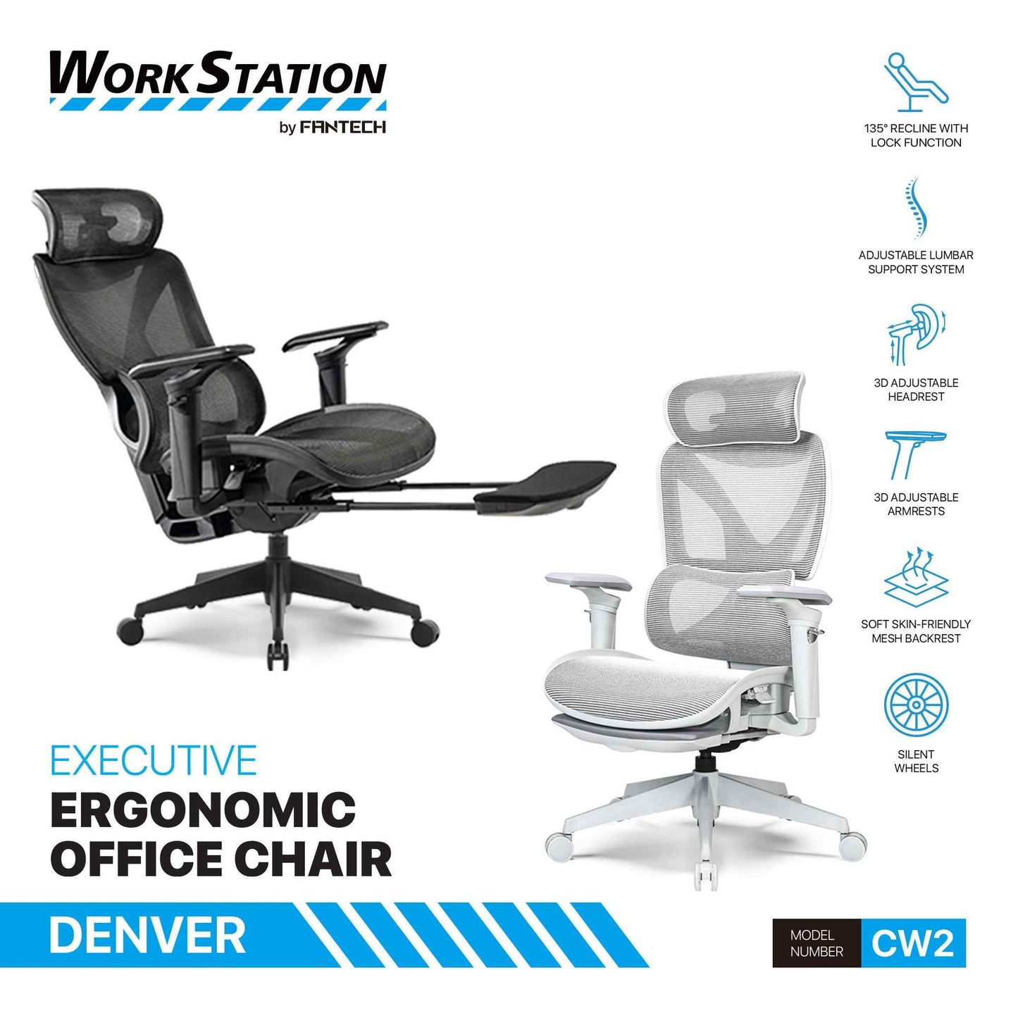 FANTECH OFFICE CHAIR CW2 KURSI KANTOR ERGONOMIS KURSI KERJA DENGAN LUMBAR SUPPORT