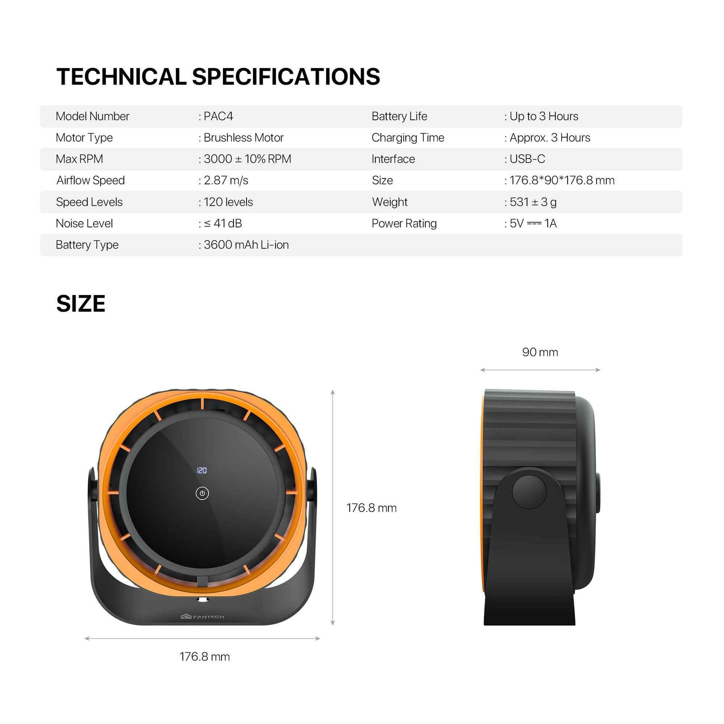 Fantech Kipas Portable Cooler PAC4 Multi Function with Touch Button LCD Display Brushless Motor 120 speed