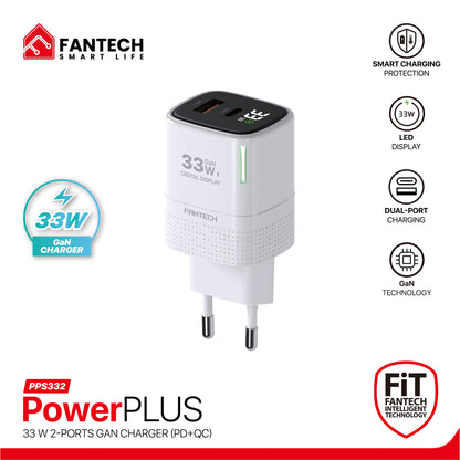 Fantech PowerPLUS PPS332 33W 2-Ports GaN Charger (PD+QC)