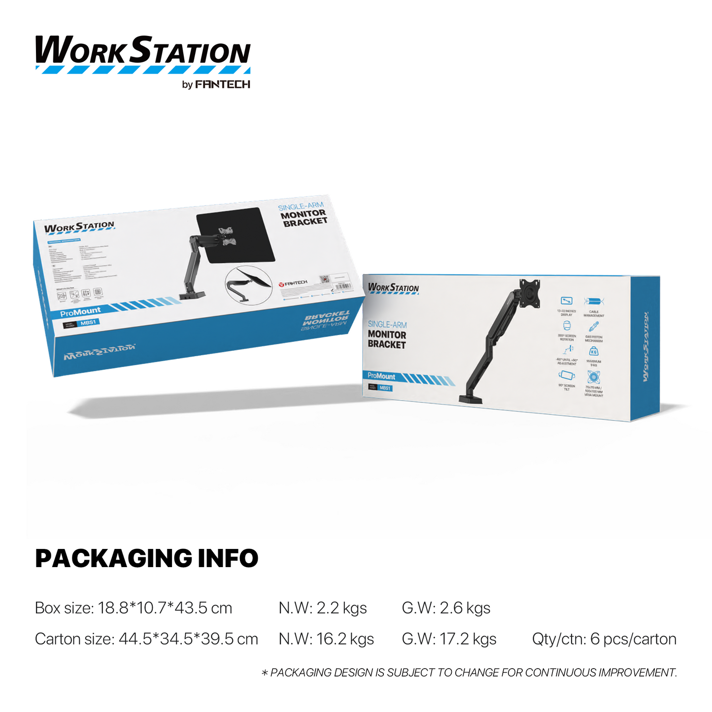 WORK STATION PRO MOUNT SINGLE ARM MBS1 MONITOR BRACKET BLACK