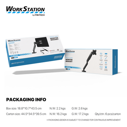WORK STATION PRO MOUNT SINGLE ARM MBS1 MONITOR BRACKET BLACK