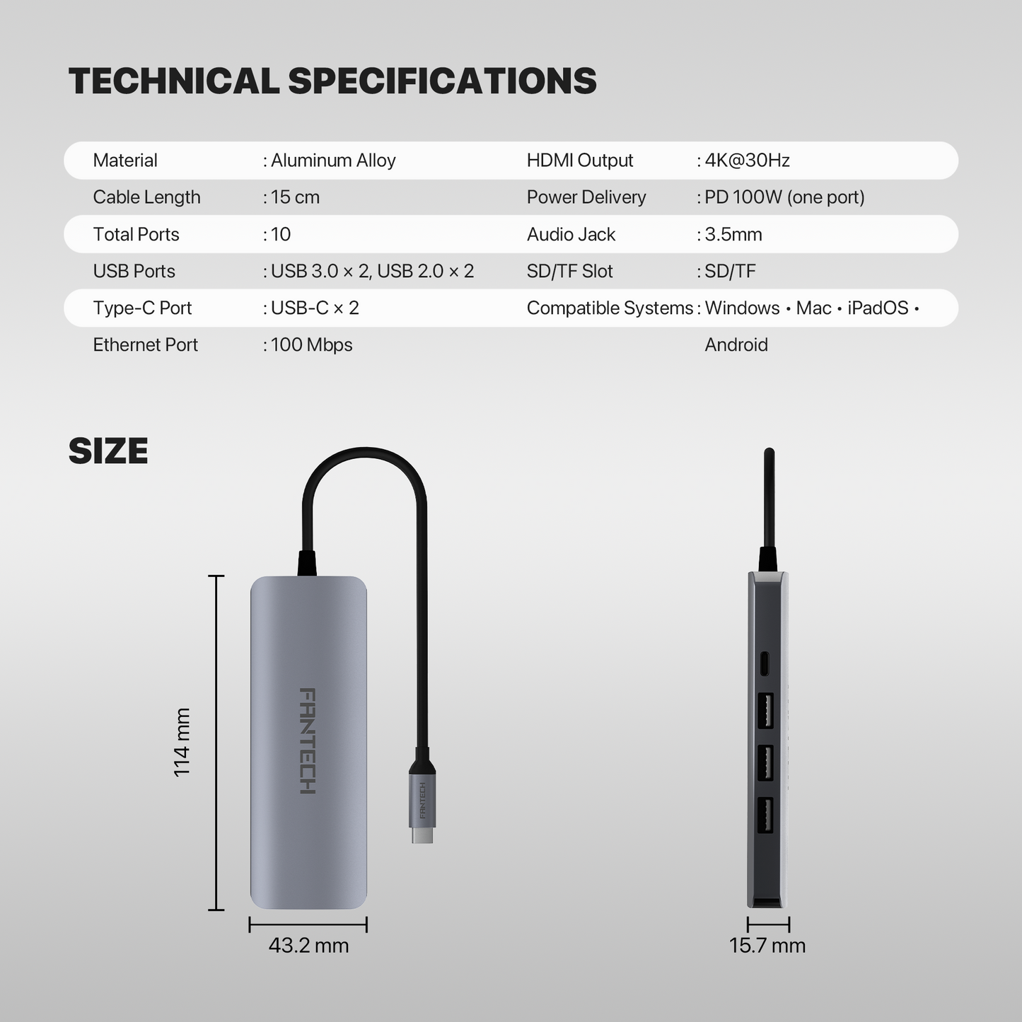 FANTECH HC101 Converter USB Hub Type C 10 in 1