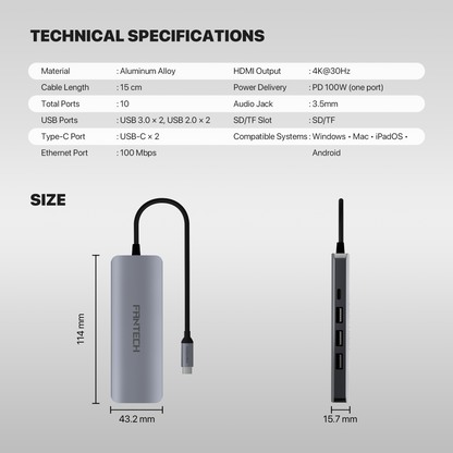 FANTECH HC101 Converter USB Hub Type C 10 in 1