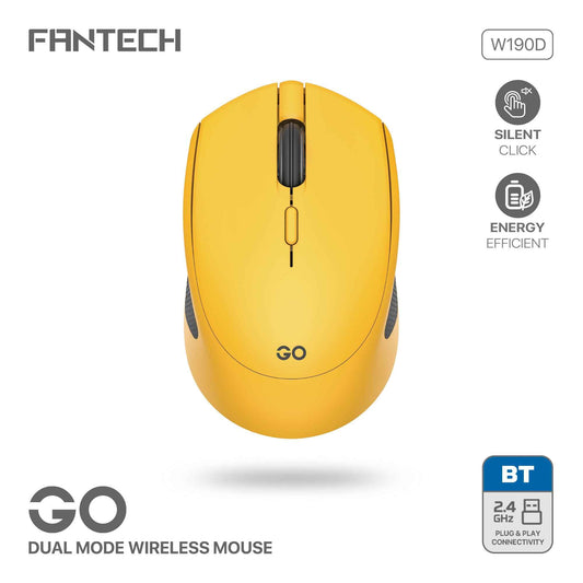 Fantech Wireless 2.4ghz + Bluetooth 5 Mouse Office Silent Click Kantor W190D Dual Mode free baterai