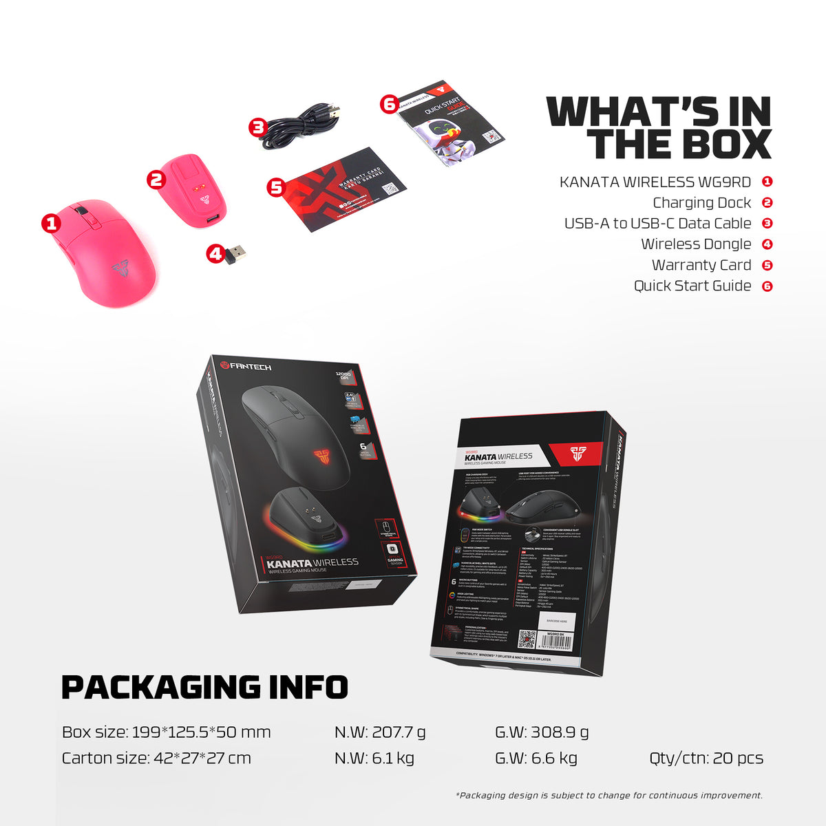 Fantech KANATA Wireless WG9RD Mouse Gaming Macro Huano Switch 12000 DPI