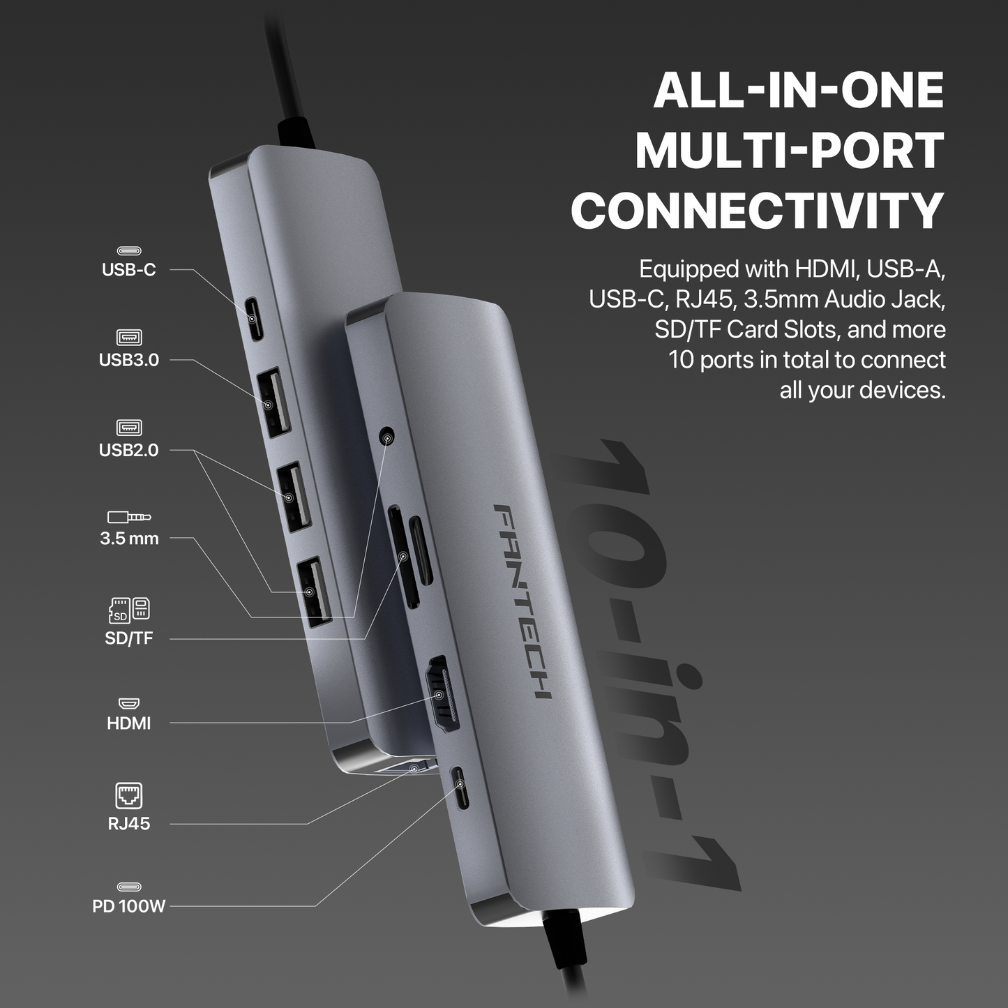 FANTECH HC101 Converter USB Hub Type C 10 in 1