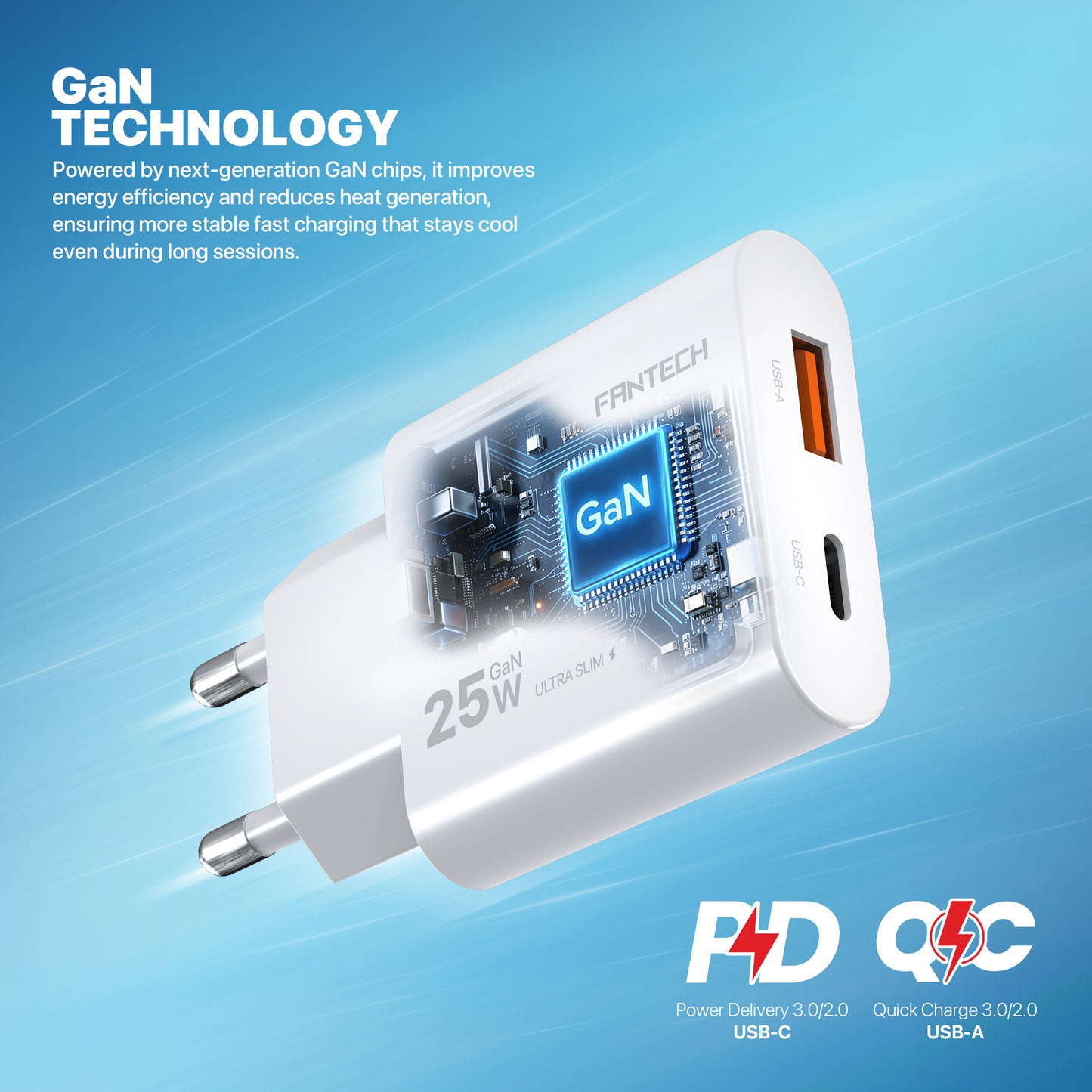 Fantech PowerPLUS PPS251 25W 2-Ports GaN Charger (PD+QC)