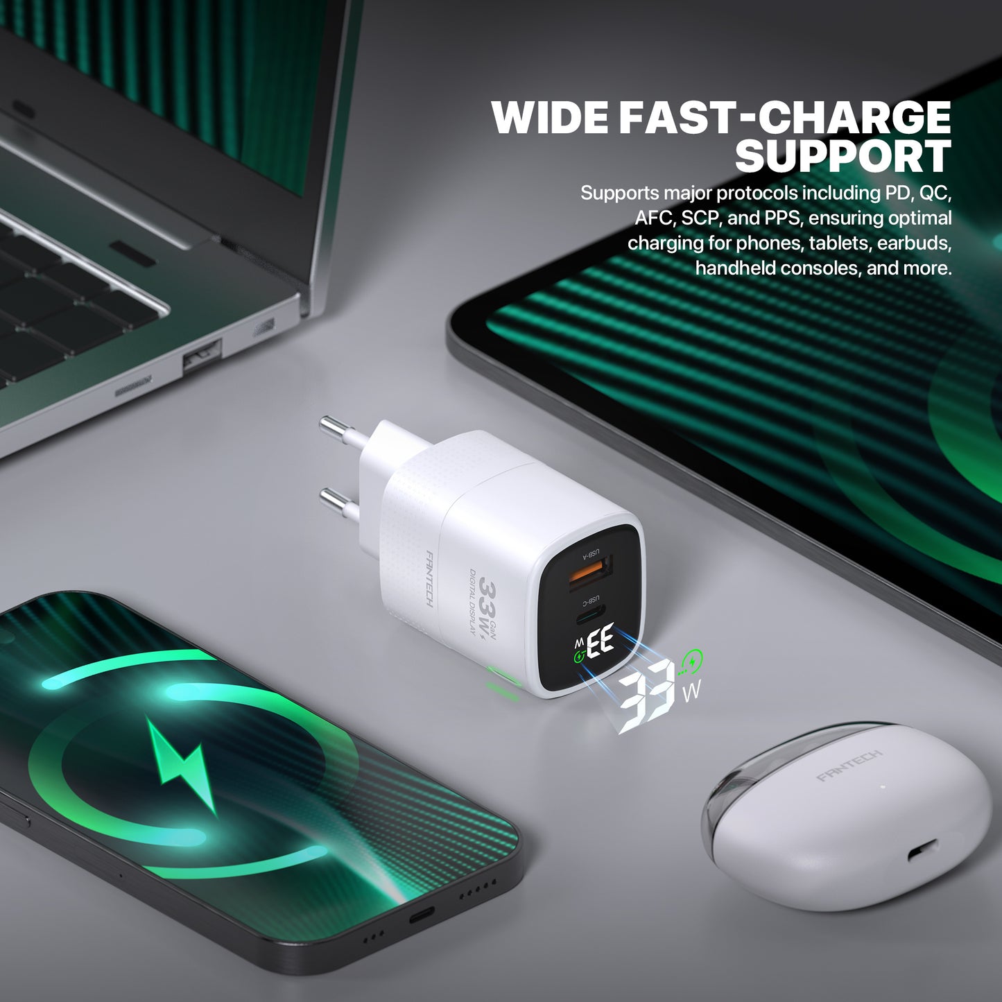 Fantech PowerPLUS PPS332 33W 2-Ports GaN Charger (PD+QC)