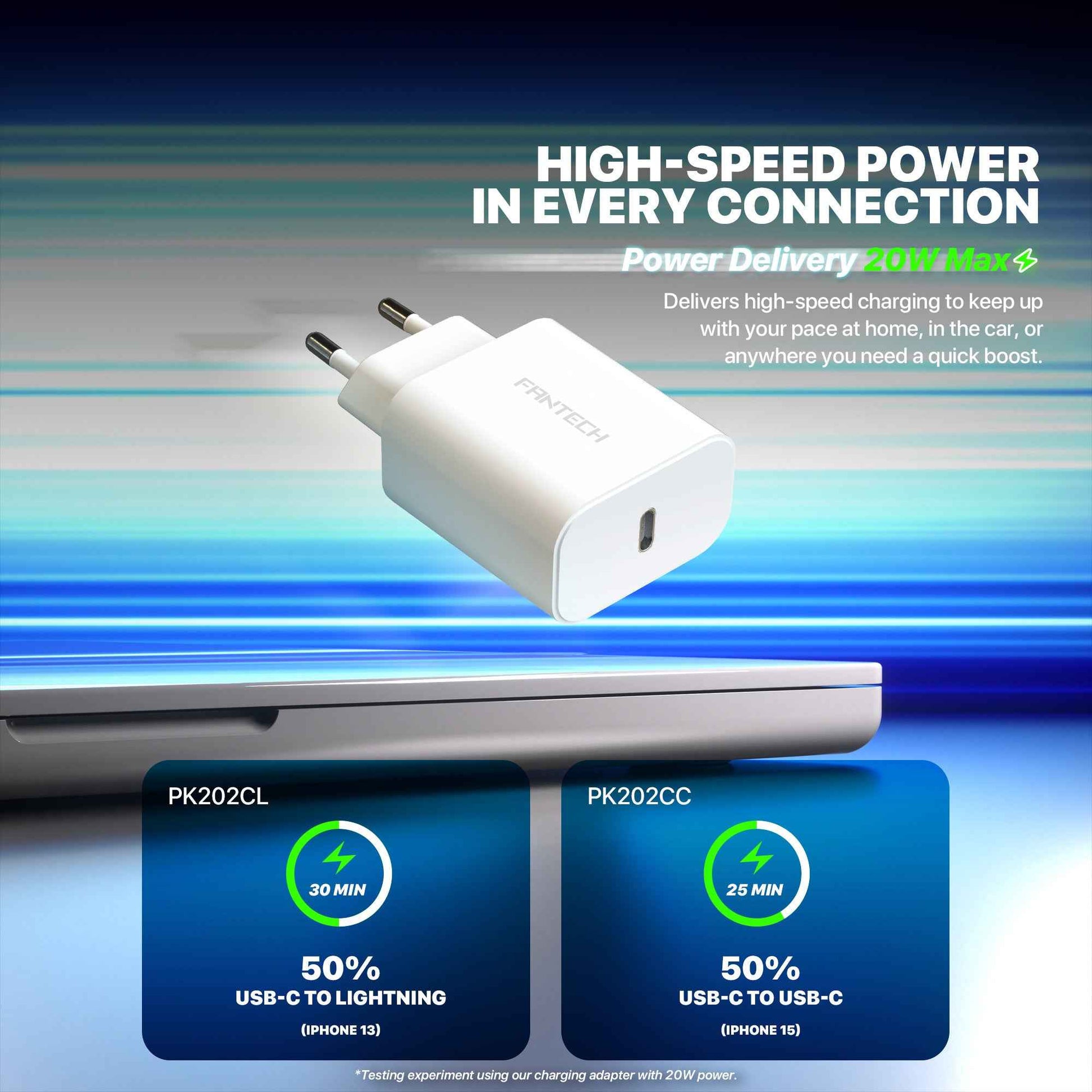 Charger Fantech PK202 Set Bundling Adaptor 20W Fast Charging Power Delivery With Braided Cable