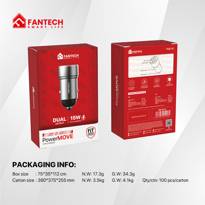 Fantech Life Car Charger Fast Charging Powermove 15W 2 Port PME151
